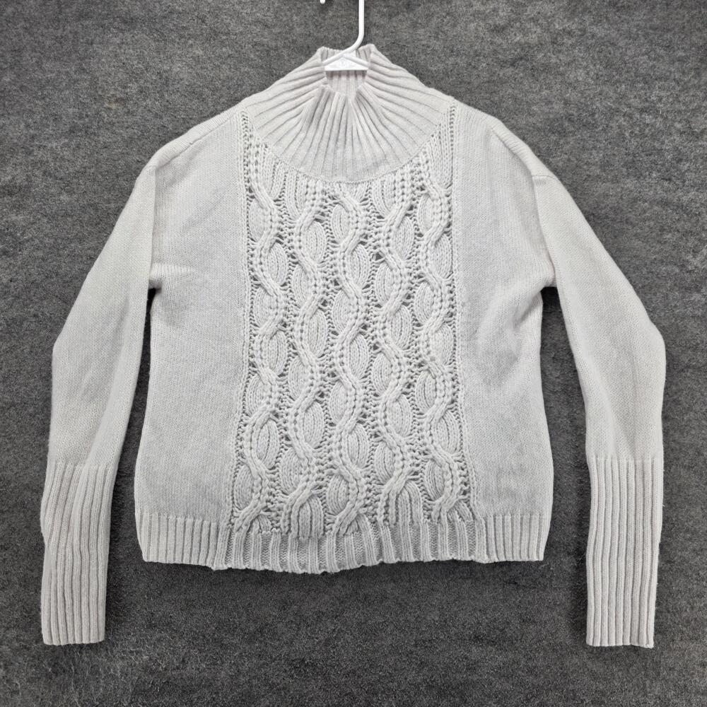 White House Black Market Sweater Pullover Womens S White Cable-Knit Turtleneck